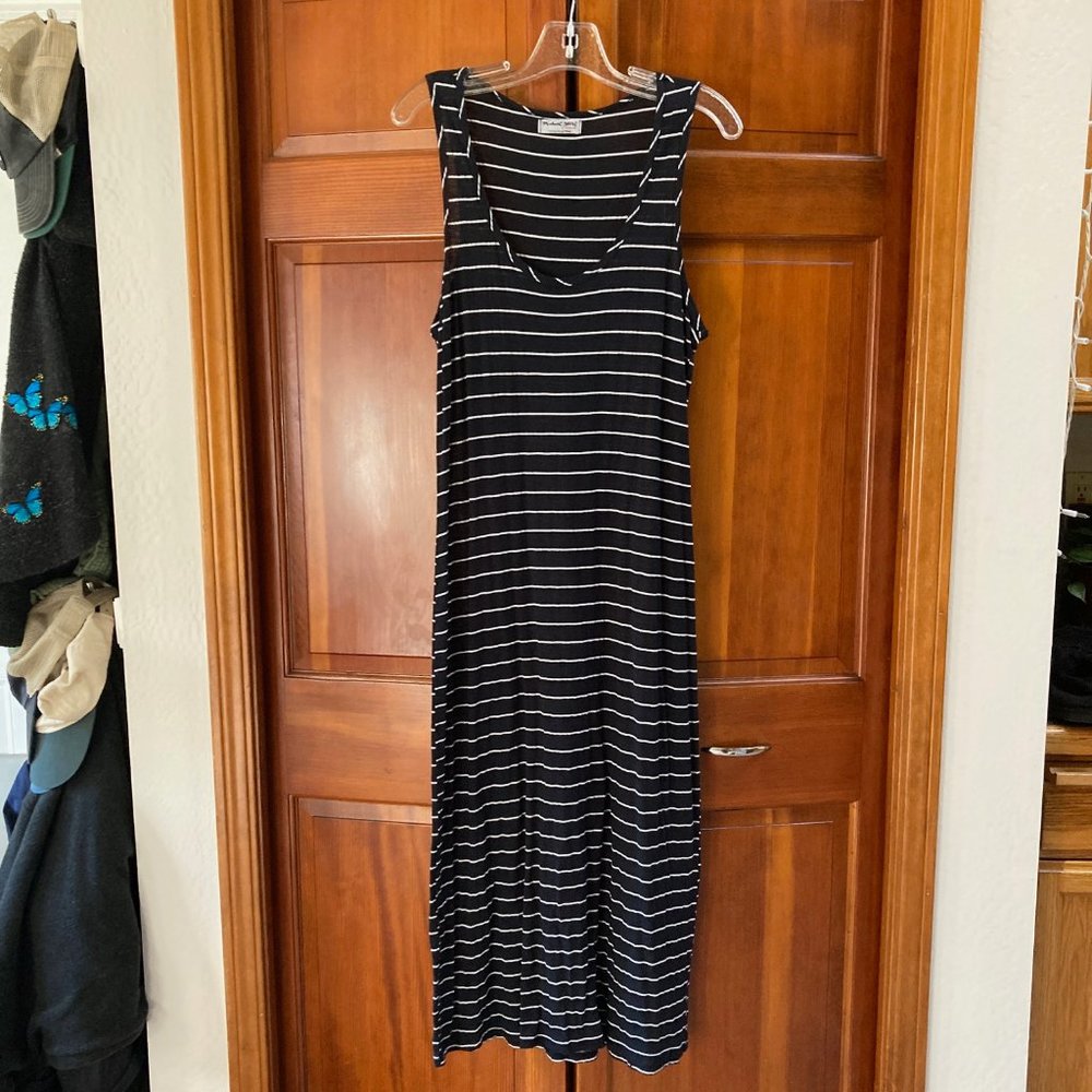 Michael Stars Sleeveless Dress - Mid-calf length - black with white stripes - OS